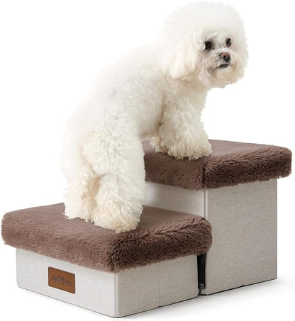 C0ZY KISS Dog Storage Stairs for Chair 10" H 19.68x13x9.64in, Brown, 2 Tiers