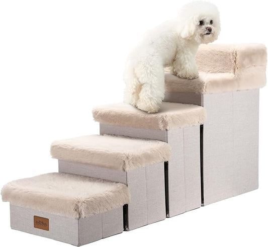 C0ZY KISS Dog Storage Stairs for Bed 21" H 39.7x13x21.2in, Beige, 5 Tiers