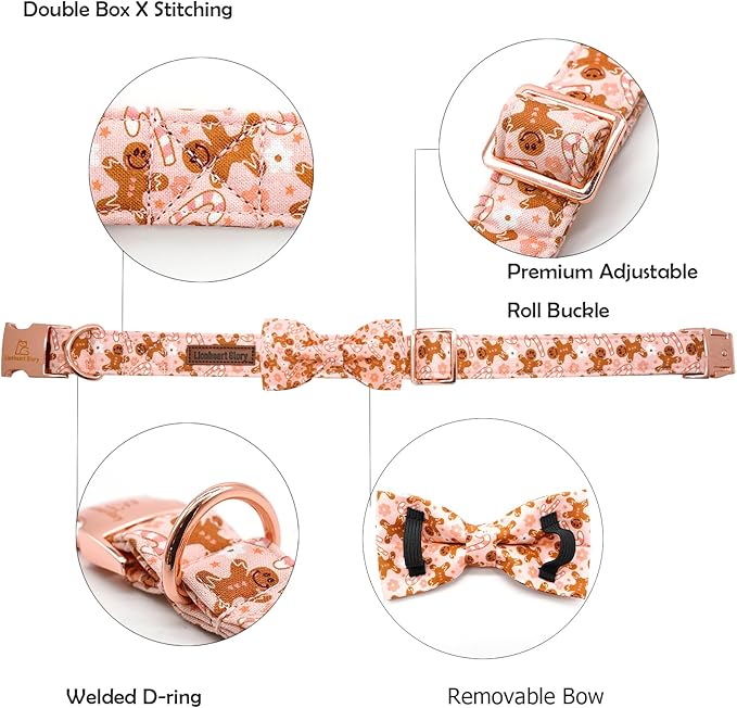 Lionheart glory Christmas Dog Collar, Pink Dog Bow Collar Adjustable Soft and Comfortable Bowtie Collars for Small Dogs Girl or Boy Pet Gift Fall Collar Dog Bow