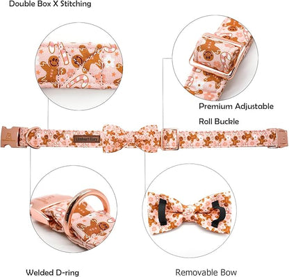 Lionheart glory Christmas Dog Collar, Pink Dog Bow Collar Adjustable Soft and Comfortable Bowtie Collars for Small Dogs Girl or Boy Pet Gift Fall Collar Dog Bow