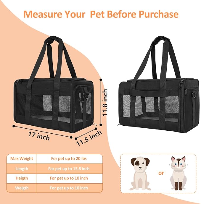 Mancro Cat Carrier, Pet Carrier Airline Approved for Medium Cats 20lbs, Dog Carrier for Small Dogs and Puppies, Soft Sided Collapsible Top Loading Cat Bag Carrier for Travel & Car