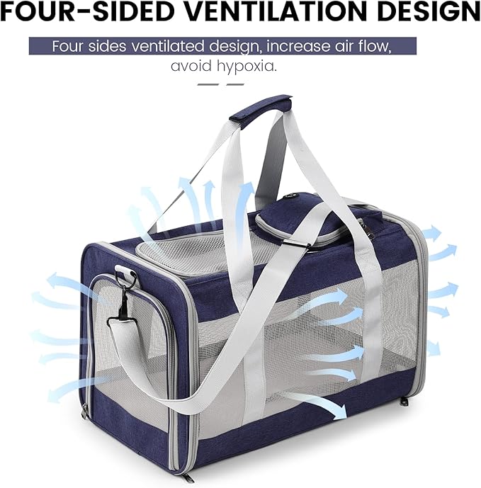 Cat Carrier Dog Carrier Portable Pet Carrier, Soft Sided Fat Cat Carrier Medium Airline Approved, Foldable Bunny Puppy Cat Carrier up to 20lbs, Cat Bag Carrier for Travel (Blue)