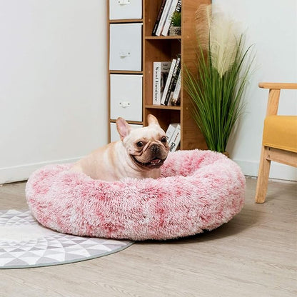 Coohom Oval Calming Donut Cuddler Dog Bed Bed(30"/36"/43") for (XL(36"x27"x7"), Red)