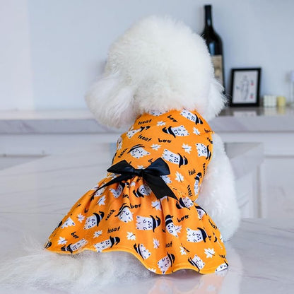 CuteBone Dog Dresses Velvet Holiday Small Dogs Clothes Onesie Pet Apparel Girl Puppy Skirt with Bow Hair Rope CVA28XS