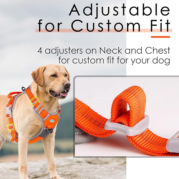 ThinkPet No Pull Harness Breathable Sport Harness with Handle-Dog Harnesses Reflective Adjustable for Medium Large Dogs,Back/Front Clip for Easy Control S Neon Orange