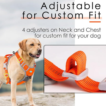 ThinkPet No Pull Harness Breathable Sport Harness with Handle-Dog Harnesses Reflective Adjustable for Medium Large Dogs,Back/Front Clip for Easy Control S Neon Orange