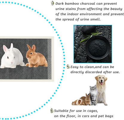 kathson 100 Piece Rabbit Pee Pads,Disposable Pet Pees Pad,Cage Black Carbon Liner,Super Absorbent Leak Proof Cushion Reduce Odor Bunny Training Accessories for Puppy Kitten Hamsters Hedgehog(S)