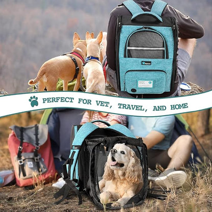 PetAmi Dog Cat Backpack Carrier, Expandable Pet Carrier Backpack for Travel Hiking, Small Medium Dog Puppy Large Cat Carrying Backpack, Airline Approved Ventilated Soft Back Support, 18 lbs, Teal Blue