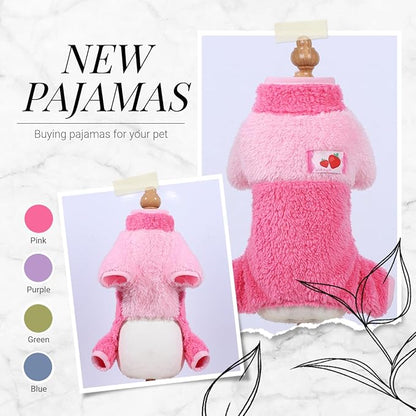 Dog Pjs for Small Dogs Chihuahua Yorkie Clothes Fleece Warm Puppy Pajamas Sweater Onesie Pink Pet Clothes Outfit Apparel (Pink