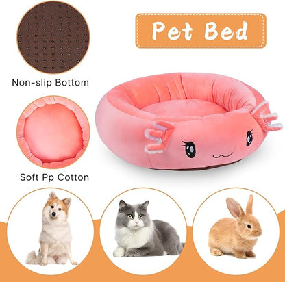 26" Pink Axolotl Pet Bed, Calming Dog & Cat Plush Bed, Fulffy Comfy Padded Cat Mat Plush Pet Bed, Non-Slip Bottom, Soft Washable Sleeping Dog Cot for Medium Small Dogs Cat Puppy Kitty