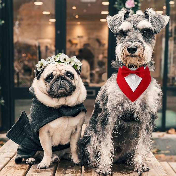 Dog Wedding Bandana, Formal Dog Tuxedo Adjustable Pet Collar with Bow, Small, Medium and Large Dog Wedding Clothing, Birthday Gifts for Dogs (Small, Red)