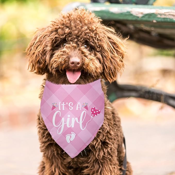 It's a Girl Gender Reveal Baby Announcement Dog Bandana Plaid Pink Dog Bandana Pregnancy Announcement Photo Prop Green Pet Scarf Decorations Accessories for Dog Lovers Owner Gift