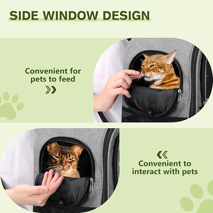 Pecute Cat Backpack with Interactive Window, Cat Backpack Carrier with Breathable Scratch-Resistant Mesh, 2 Side Openings, Backpack for Cats, Puppies or Rabbits,Great for Travel Hiking Camping