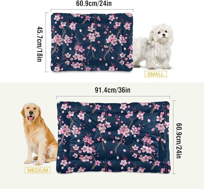 Pink Cherry Blossom Branches Pet Bed Pad Soft Dog Bed Mat with Anti-Slip Bottom 36 x 24''