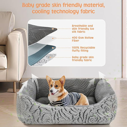 2 in 1 Dog Bed Washable Pet Cooling Beds for Large Medium Small Dogs Cats Orthopedic Reversible Washable Sofa Rectangle Durable Puppy Cuddler Soft Calming Sleeping Bed