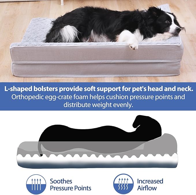 XXXL Dog Bed for Extra Large Dogs, Orthopedic Dog Bed with Bolsters, Waterproof Dog Beds with Removable Washable Cover and Nonskid Bottom, Pet Couch Bed for Giant Breed Dogs