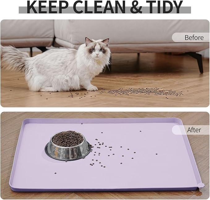 Reopet Waterproof Pet Feeding Mat with High Raised Edges, Heavier and Thicker Placemats for Cat Dog Water Bowl, BPA Free Silicone Feeding Mat, Dog Cat Feeding Mats for Food and Water Prevent Spill