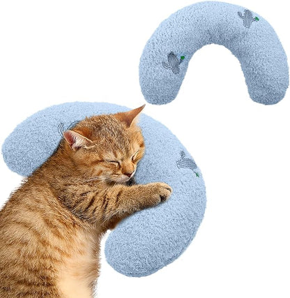 Dog Pillow Bed, Cat Calming Pillow, Dog Neck Pillow for Joint Relief Sleeping, Ultra Soft Half Donut Cuddler, Pillow Pet for Upper Spine Support, Doggy/Kitten Pillow Training Toy, BlueCactus