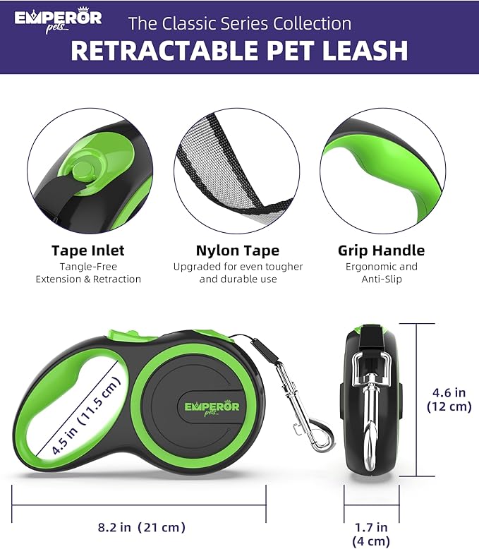 Emperor Pets 16 Feet Retractable Dog Leash Large Dogs 110lb, Large 26 ft, -GN16