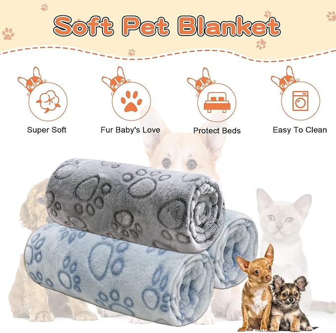 1 Pack 3 Dog Blankets for Medium Dogs, Soft Fleece Dog Blanket Fluffy Pet Blanket Warm Sleep Mat Cute Paw Print Puppy Cat Blanket, Flannel Throw for Washable Dog Bed, Blanket for Dogs, 41"X31"