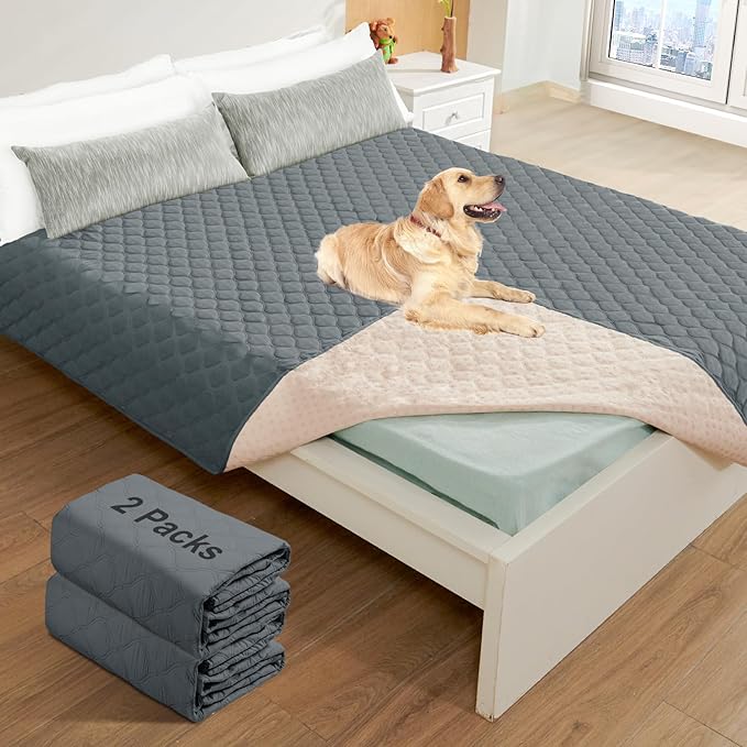 2 Pack Waterproof Dog Bed Cover Blanket Non Slip Couch Cover for Pets Medium Dog Cat Kids Children Sofa Furniture Protector(68"×82", Dark Grey)