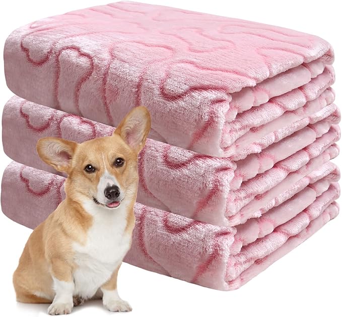 1 Pack 3 Dog Blankets for Small Dogs, Soft Fleece Dog Blanket Fluffy Pet Blanket Warm Sleep Mat Cute Bone Print Puppy Cat Blanket, Flannel Throw for Washable Dog Bed, Blanket for Dogs, 30"X20"