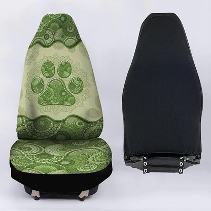 Green Boho Dog Paw Mandala Print Thin Washable Auto Interior Accessory 2 Pack