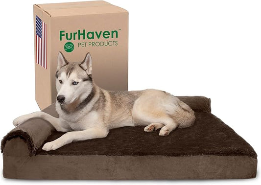 Furhaven Memory Foam Dog Bed for Large Dogs w/ Removable Bolsters & Washable Cover 95 lbs
