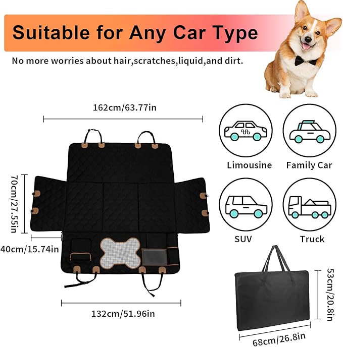 Dog Hammock for Car Hard Bottom Back Seat Extender for Dogs