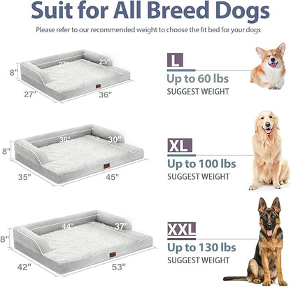 XXL Dog Bed with Bolsters, Orthopedic Dog Beds for Extra Large Dogs, Waterproof Dog Beds XLarge, Memory Foam Dog Bed with Removable Washable Cover, Nonskid Bottom (XX-Large,Grey White)