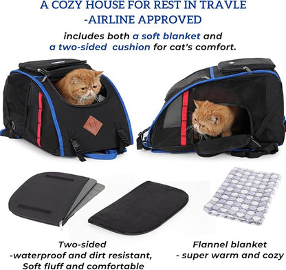 Lollimeow Cat Backpack Pet Carrier for Cats and Puppies - Ventilated Outdoor Canvas Cat Backpack with Large Space, Airline Approved