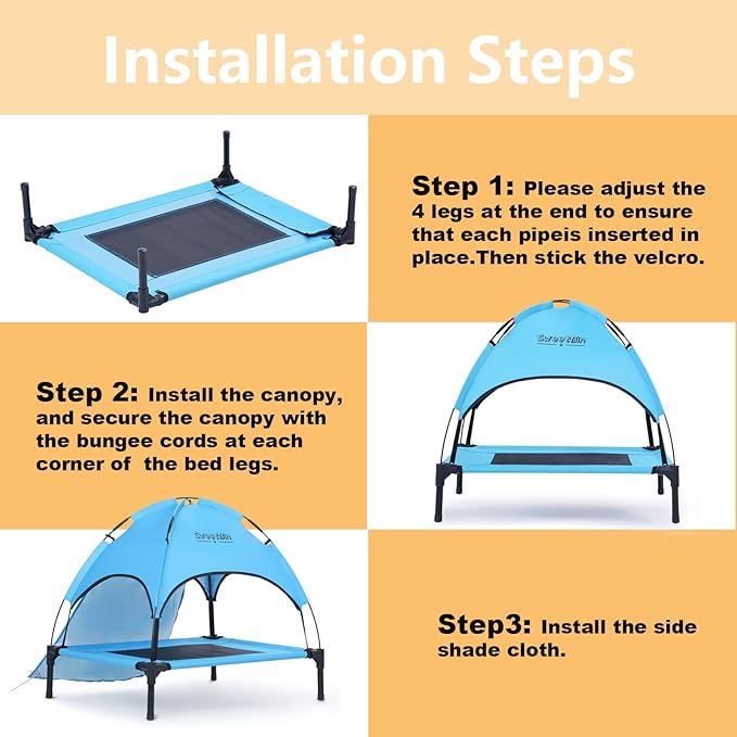 S/M/L Outdoor Elevated Dog Cot with Canopy & Side Shade for Camping Small Medium Dogs (Carry Bag)