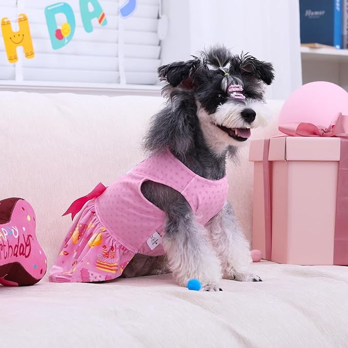 CuteBone Birthday Dog Dresses Velvet Holiday Small Dogs Clothes Onesie Pet Apparel Girl Puppy Skirt with Bow Hair Rope CVA49S-D