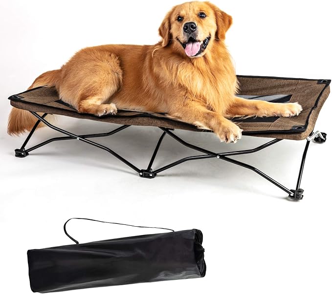 YEP HHO 47 Inches Long Elevated Folding Pet Bed Cot Travel Portable Breathable Cooling Textilene Mesh Sleeping Dog Bed(47 Inch (Pack of 1), Coffee)