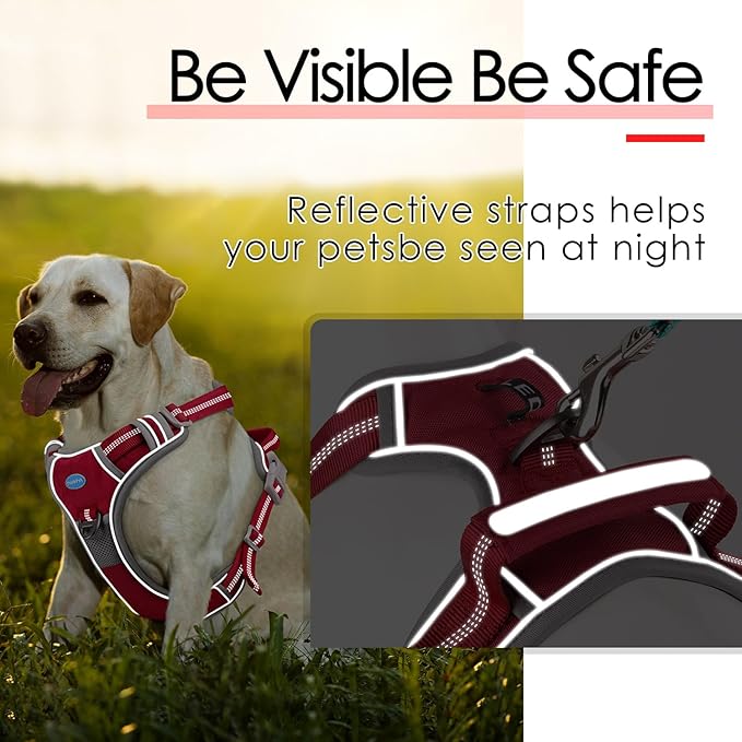 ThinkPet No Pull Harness Breathable Sport Harness with Handle-Dog Harnesses Reflective Adjustable for Medium Large Dogs,Back/Front Clip for Easy Control M Dark Red