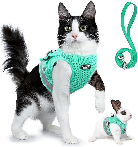 Supet Cat Harness and Leash Set for Walking Cat and Small Dog Harness Soft Mesh Harness Adjustable Cat Vest Harness with Reflective Strap Comfort Fit for Pet Kitten Puppy Rabbit