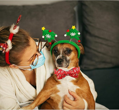 Lionheart glory Christmas Deer Dog Collar, Red Dog Bow Collar Adjustable Soft and Comfortable Bowtie Collars for Large Dogs Girl or Boy Pet Gift Fall Collar Dog Bow