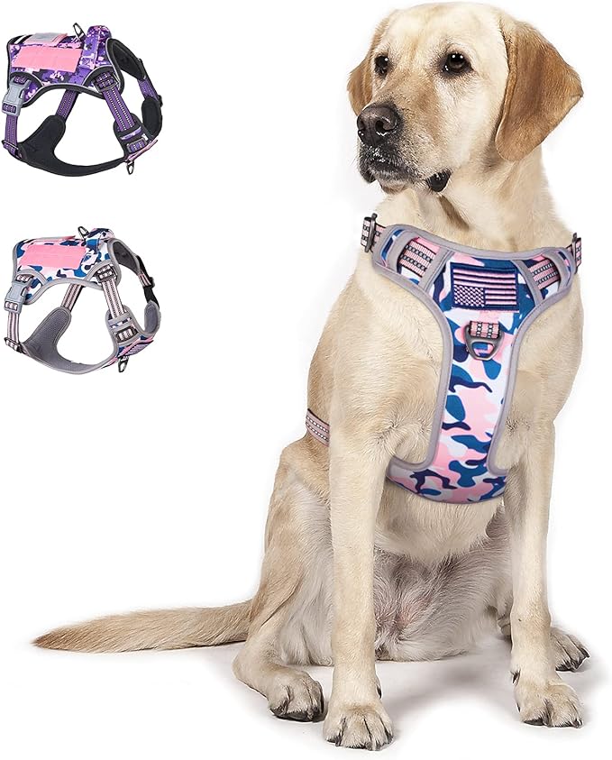 BUMBIN Tactical Dog Harness for Large Dogs No Pull, Famous TIK Tok No Pull Dog Harness, Fit Smart Reflective Pet Walking Harness for Training, Adjustable Dog Vest Harness with Handle Pink Camo XL