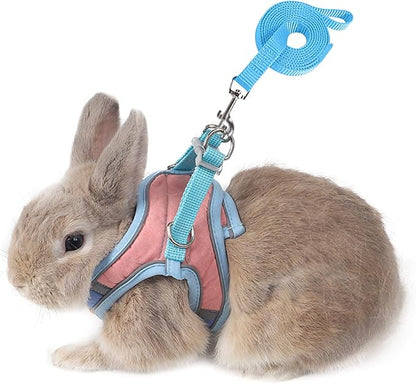 Adjustable Bunny Harness and Leash Set Double Buckle with Reflective Strips Rabbit Vest Pets Stuff Suitable for Rabbit Walks Accessories (Powder Blue, S)