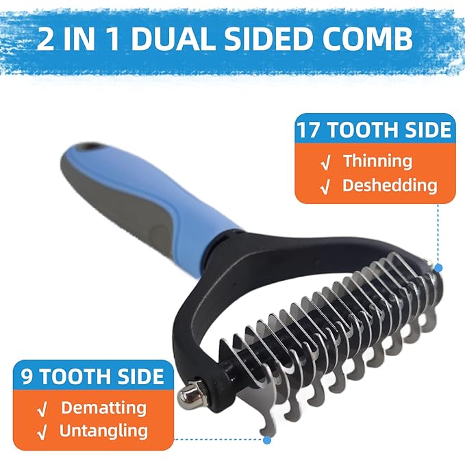 Dog Brush for Shedding,9 PCS in One Pet Slicker Hair Brush Kit with Pet Nail Clipper and File - Dog Cat Grooming Deshedding Undercoat Rake Brush Comb for All Small Large Dogs Cats Blue