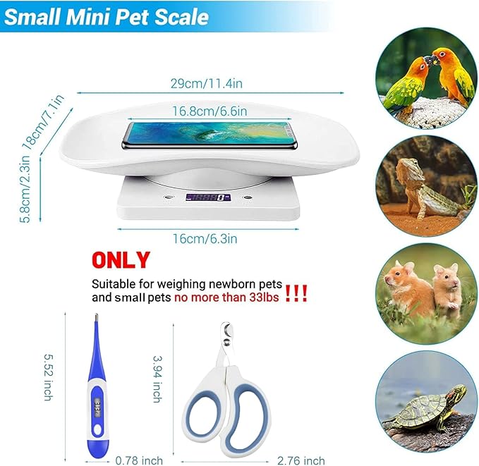 Puppy Scales for Weighing, Multi-Function LCD Digital Puppy Scale for whelping Dogs with Pet Thermometer＆Nail Clipper, Perfect for Puppy/Hamster/Hedgehog/Food, Capacity up to 33 lb