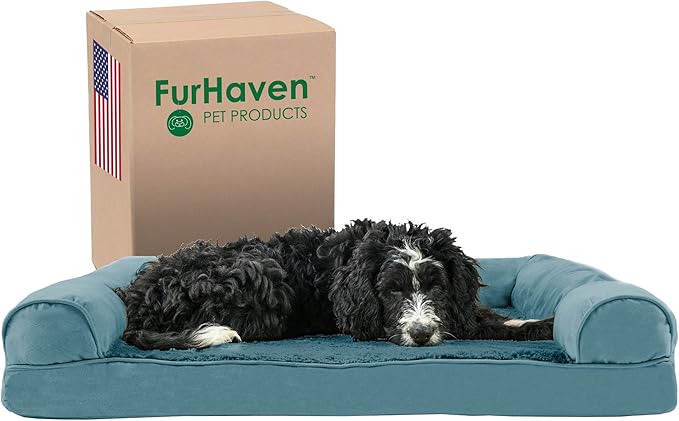 Furhaven Memory Foam Dog Bed for Large/Medium Dogs w/ Removable Bolsters & Washable Cover 55 lbs
