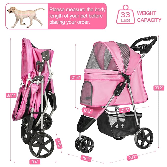 Dog Stroller for Small Dogs 3 Wheels,
