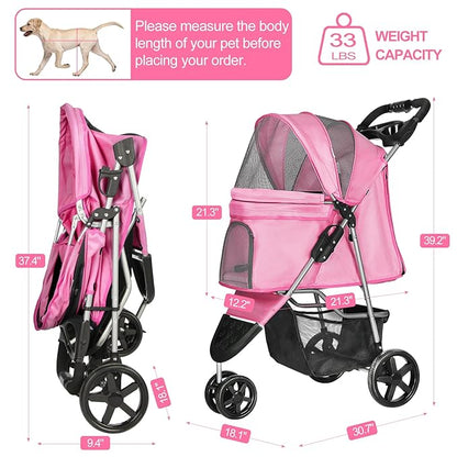 Dog Stroller for Small Dogs 3 Wheels,