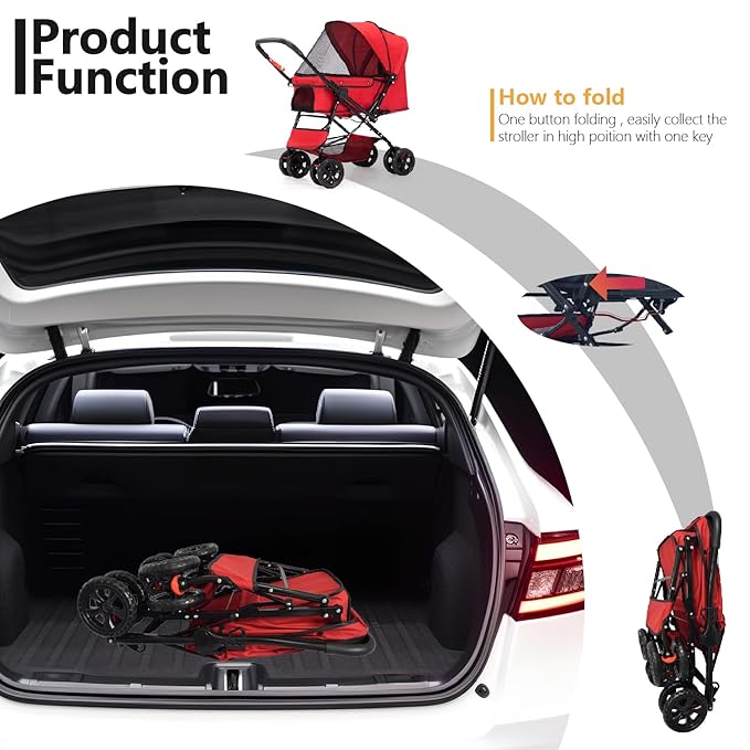 Reversible Handlebar Pet Stroller for Medium Dogs 360 Rotating 2 Security