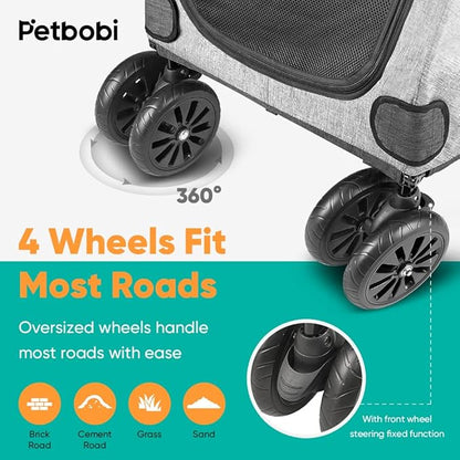 Petbobi Dog Stroller for Large Dogs 4 Rubber 2 Medium 120lbs, Grey