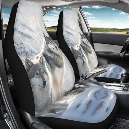 UNICEU Snow Wolf Print Car Seat Covers 2 Packs