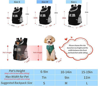 Dog Backpack Carrier, Front Chest Carrier for Dogs, Pet Carrying Bag for Travel Hiking Cycling Outdoor Black L