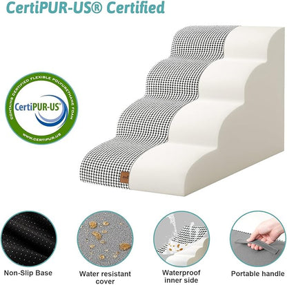 Dog Stairs for Medium Bed 20" H 15.7x28.3x19.7in, White-Black, 4 Tiers