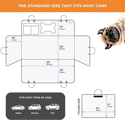 YoGi Prime Back Seat Extender for Dogs, 100% Waterproof Hard Bottom Dog Car Seat Cover, Dog Hammock for Car Travel Camping Mattress Bed, Pets Dog Seat Protector for Cars Trucks SUVs(Gray)